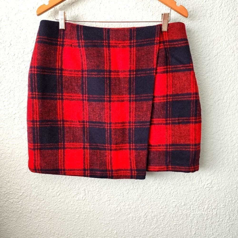 Jeuvre winter plaid faux wrap mini skirt